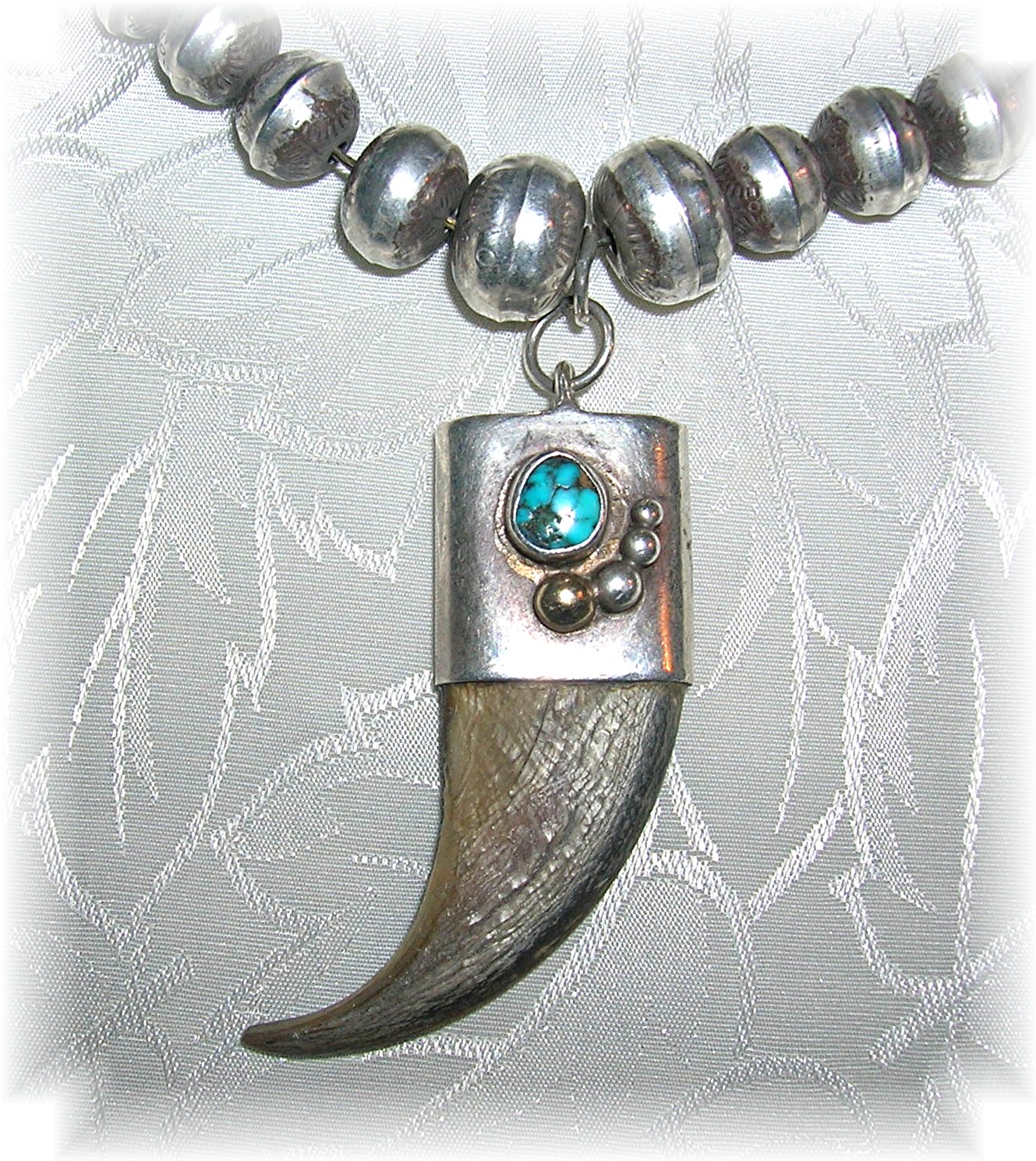 Navajo Sterling Silver Beads Bear Claw Pendant