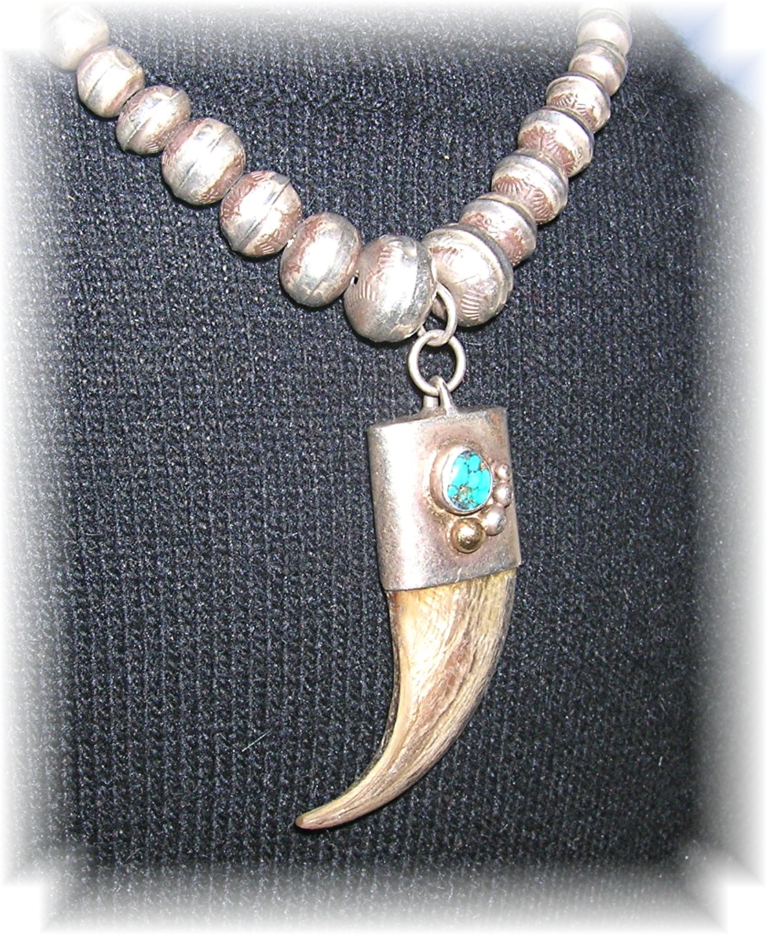 Navajo Sterling Silver Beads Bear Claw Pendant