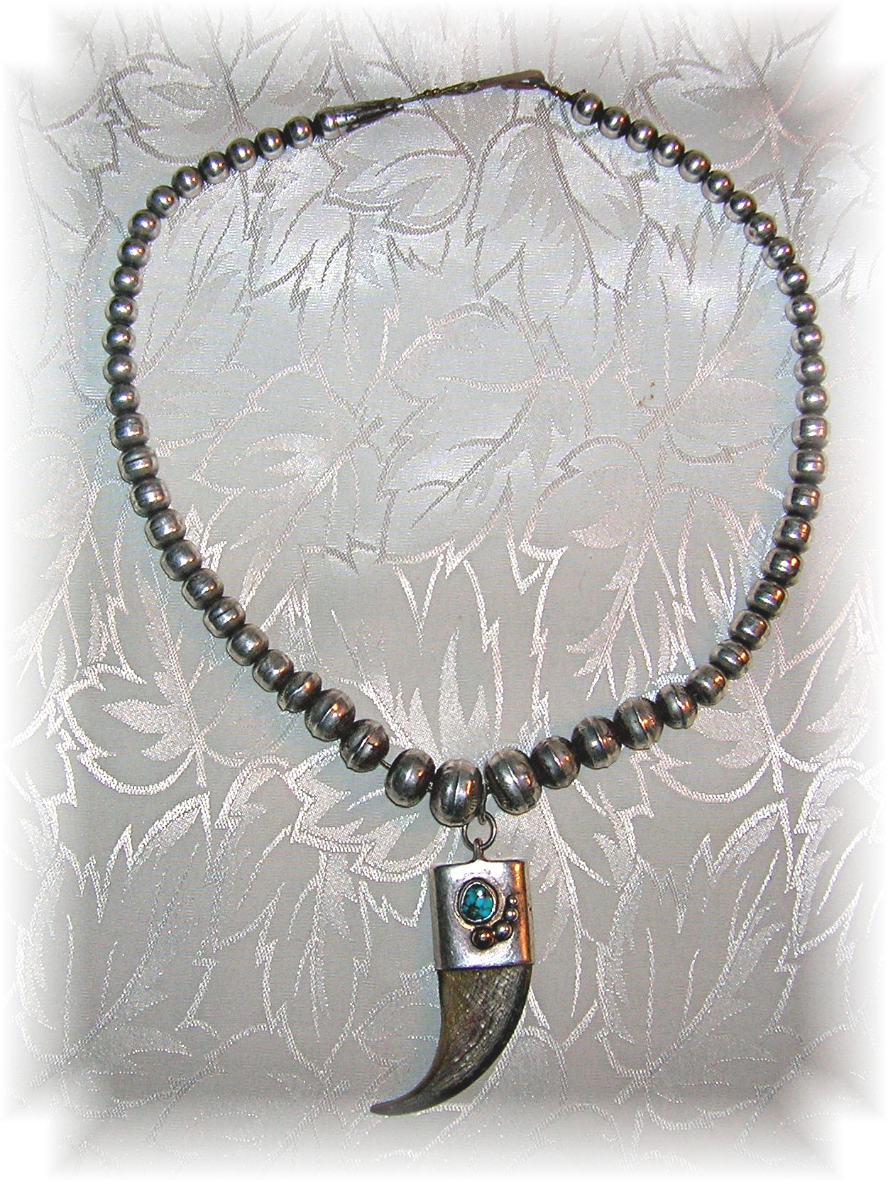 Navajo Sterling Silver Beads Bear Claw Pendant