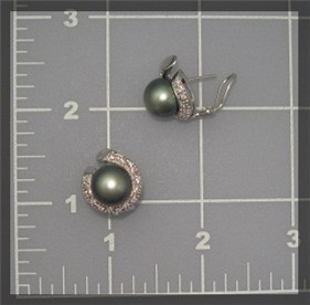 Earrings 14K White Gold Diamond Tahitian Pearl French C