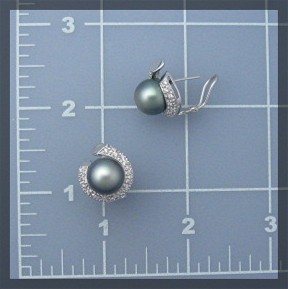 Earrings 14K White Gold Diamond Tahitian Pearl French C
