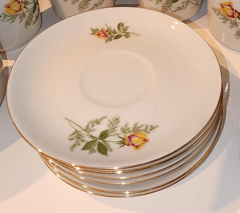 Vintage Kahla GDR East German Porcelain Dinnerware Set - Yellow Rose Pattern