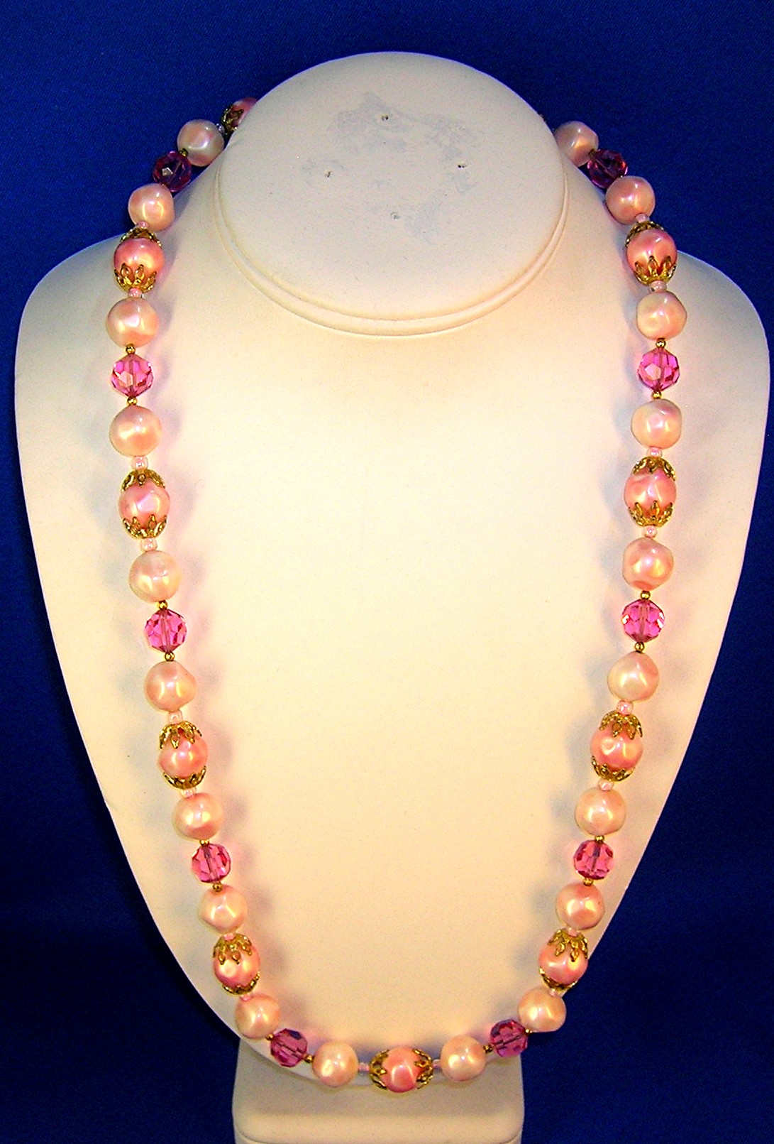 Hot Pink Crystal  Pearl Bead Necklace