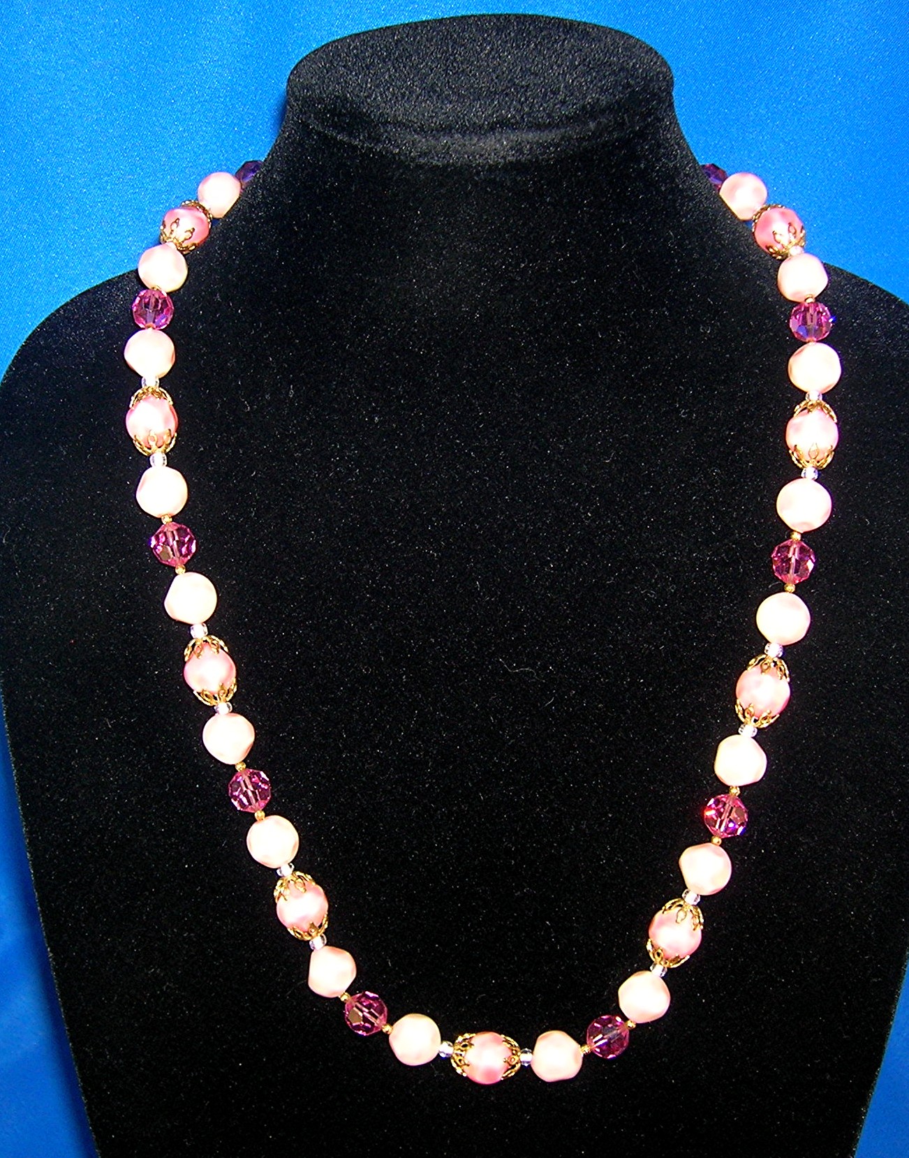 Hot Pink Crystal  Pearl Bead Necklace