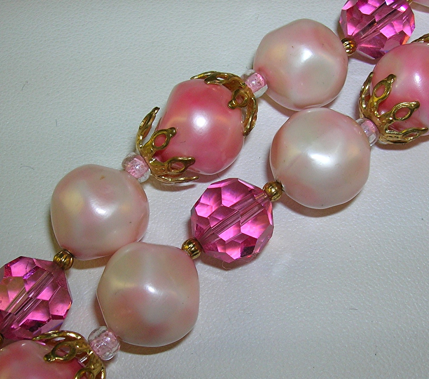 Hot Pink Crystal  Pearl Bead Necklace