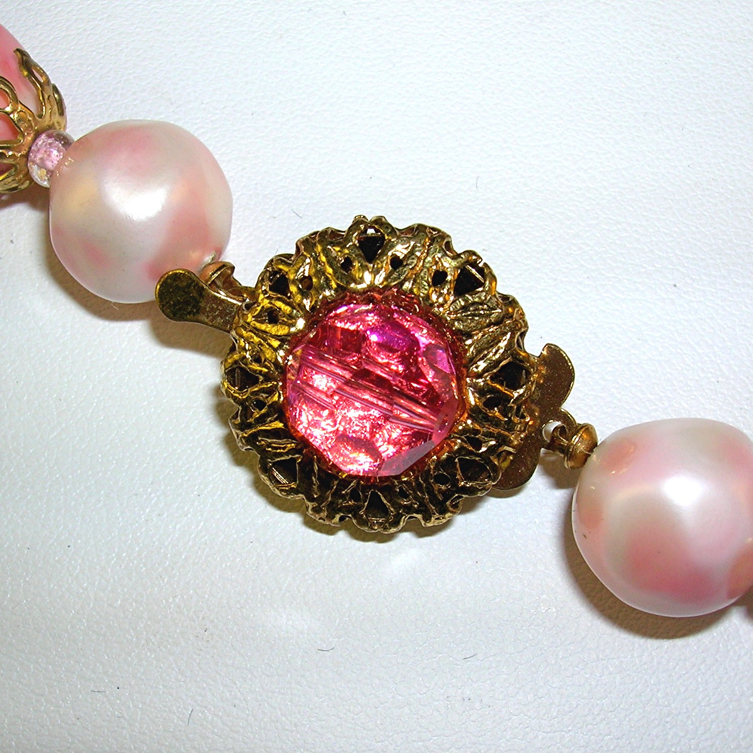 Hot Pink Crystal  Pearl Bead Necklace