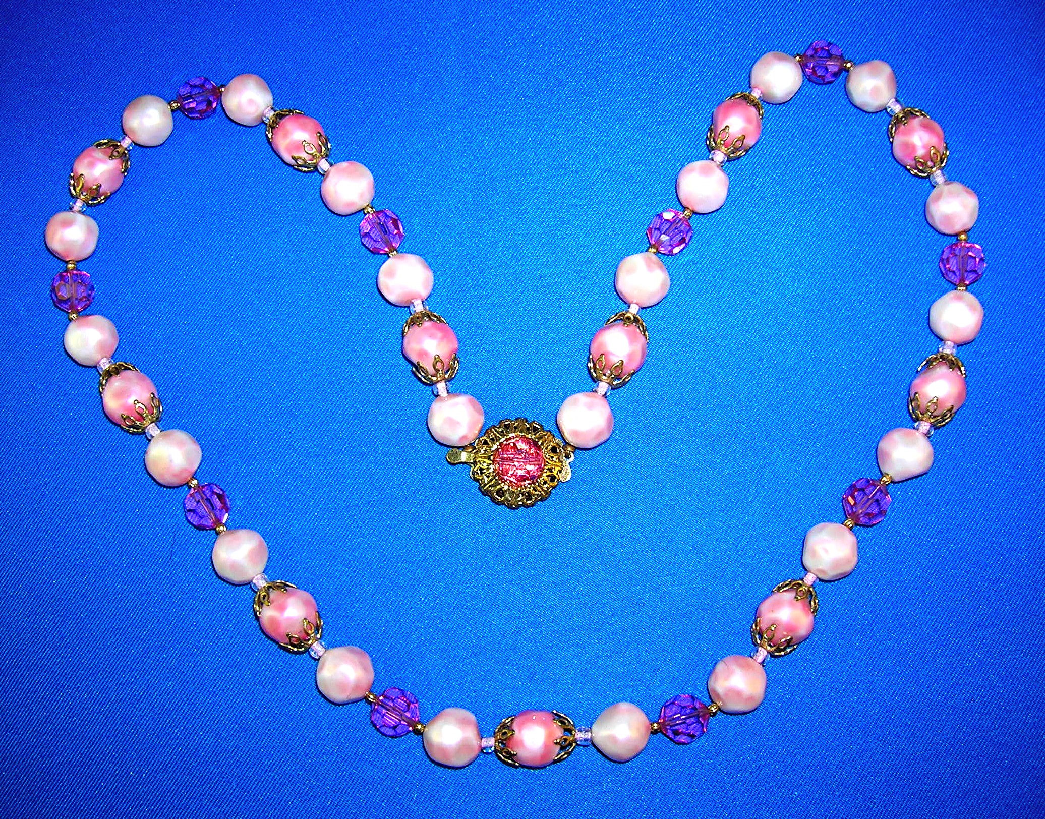 Hot Pink Crystal  Pearl Bead Necklace