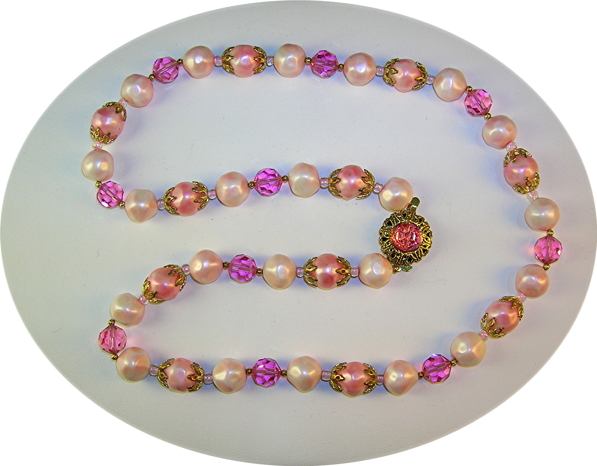 Hot Pink Crystal  Pearl Bead Necklace