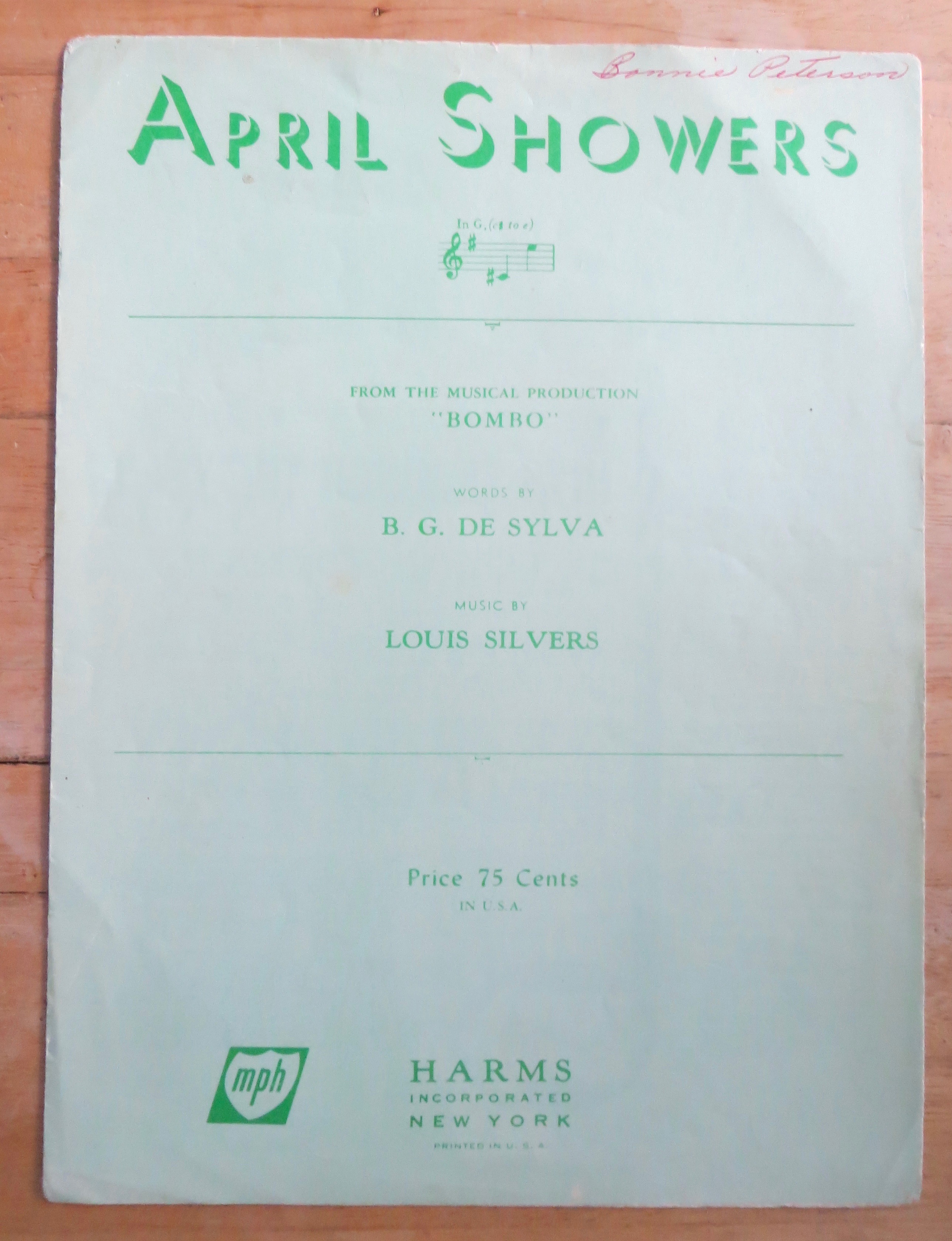 1921 April Showers By De Sylva & Silvers