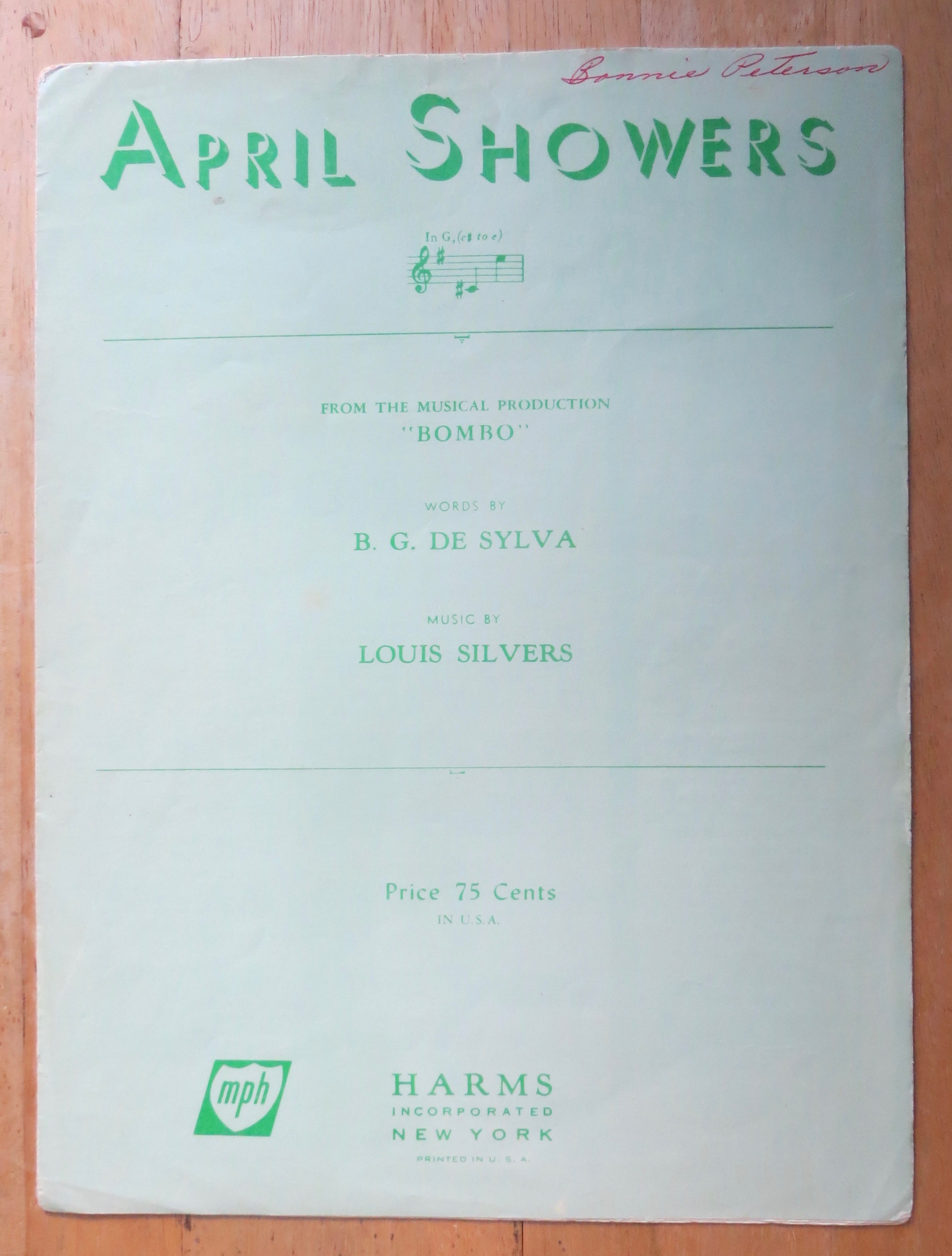 1921 April Showers By De Sylva & Silvers