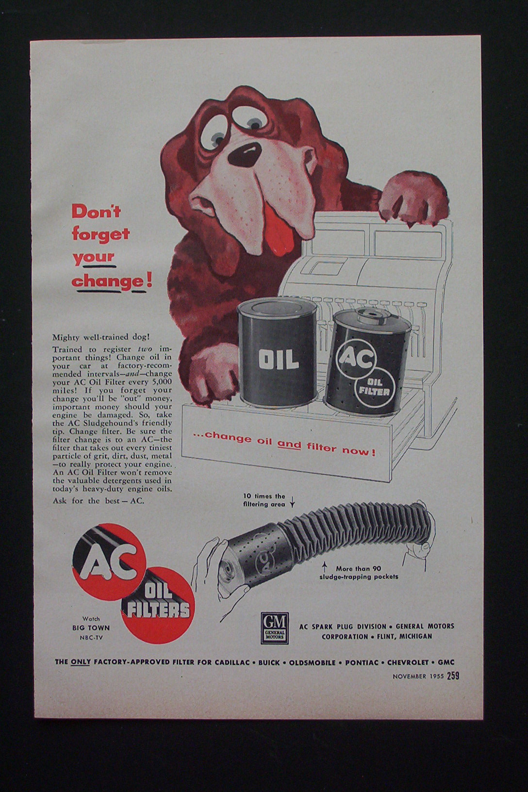 1955 AC Oil Filters with Dog By A Cash Register