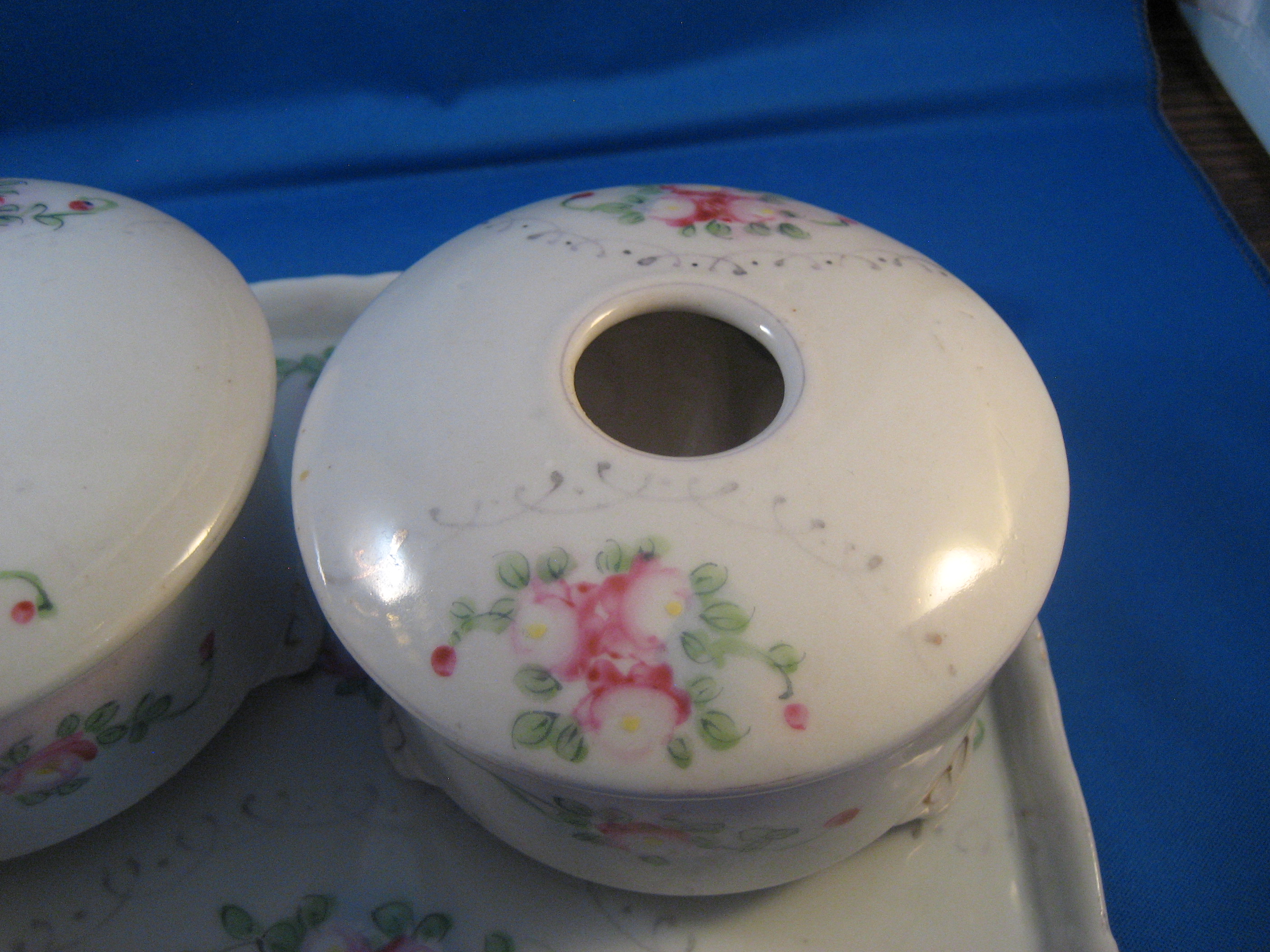 Nippon Ceramic Powder Jar and Hair Reciver with Tray