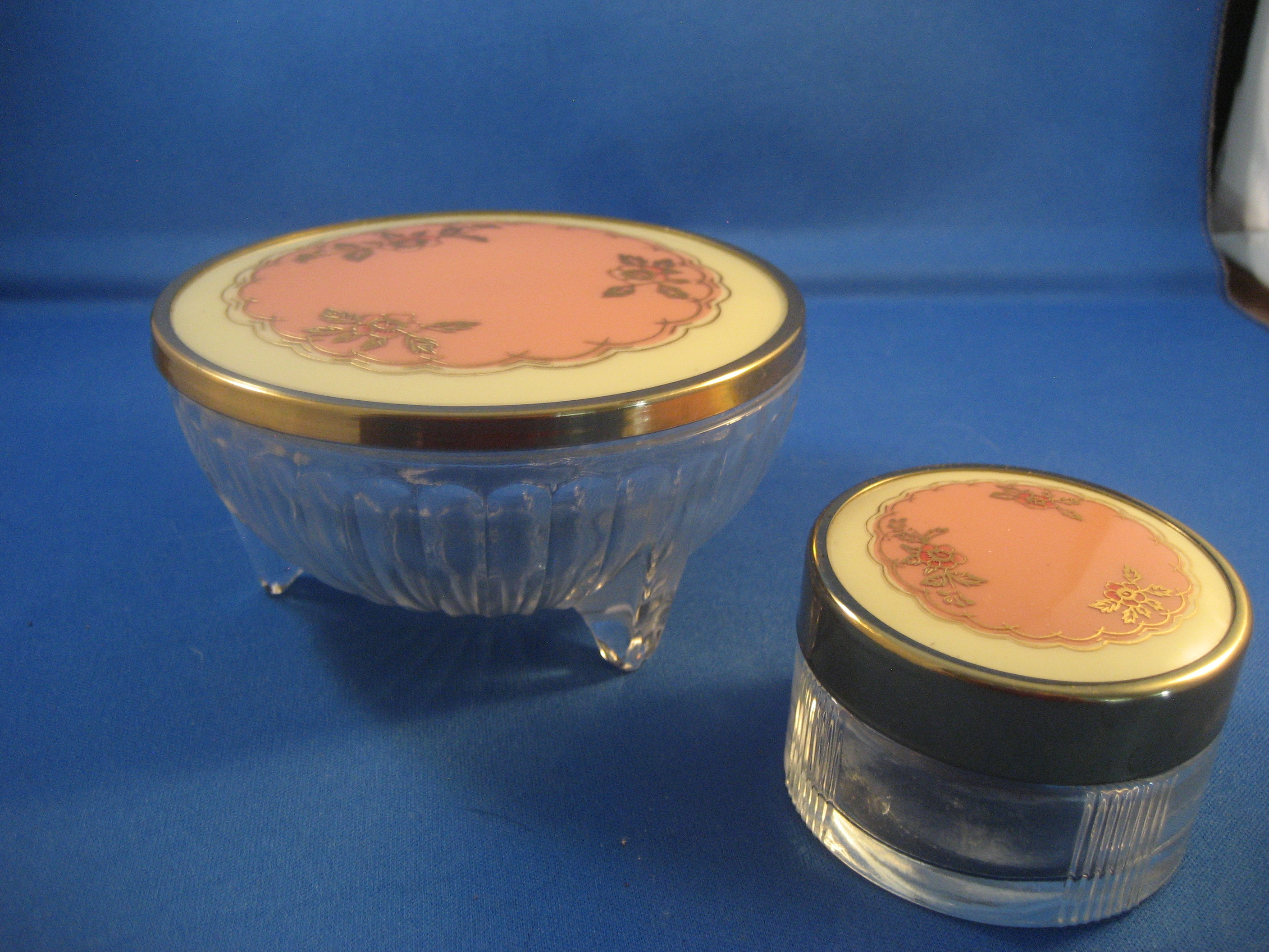 Footed Powder Jar and Matching Vanity Jar