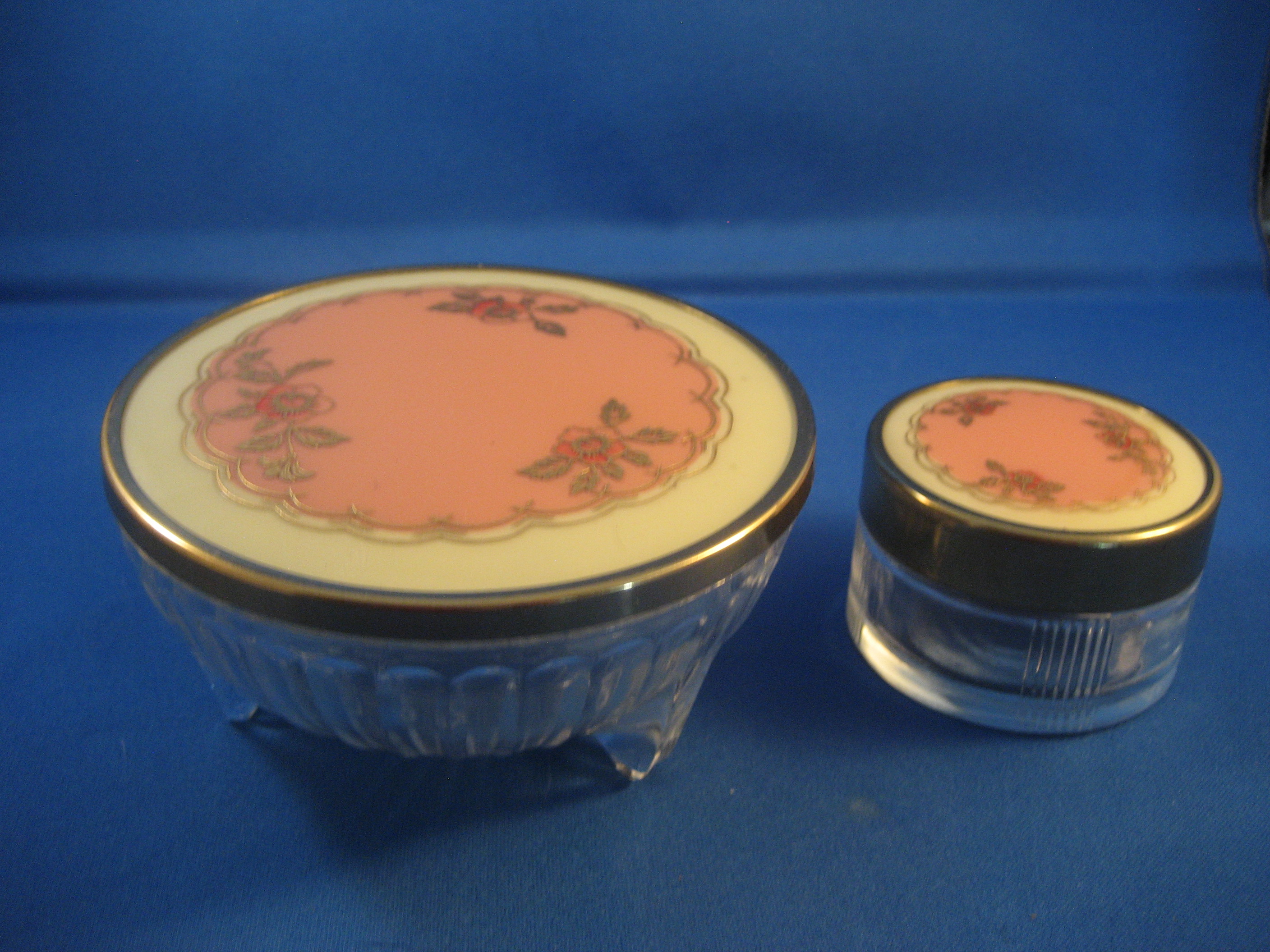 Footed Powder Jar and Matching Vanity Jar