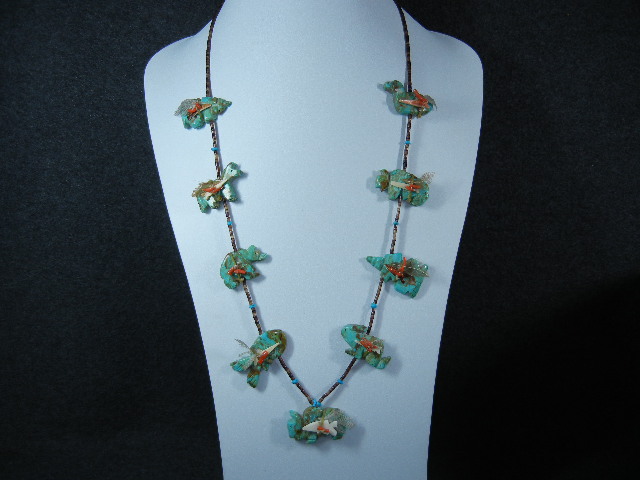 Native Ameican Turquoise Hand Carved Fetish Heishi Neck