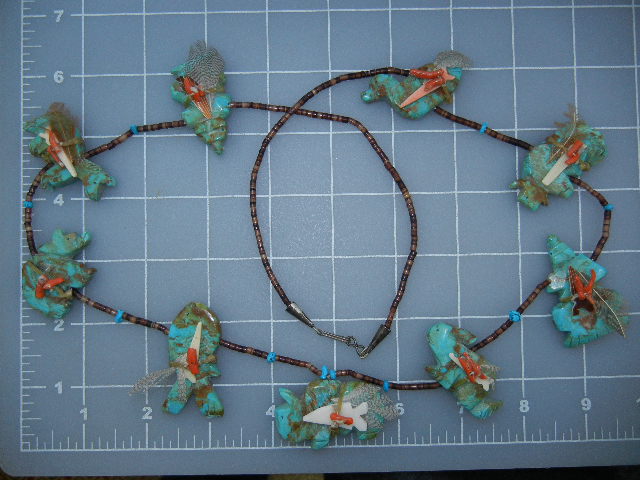 Native Ameican Turquoise Hand Carved Fetish Heishi Neck