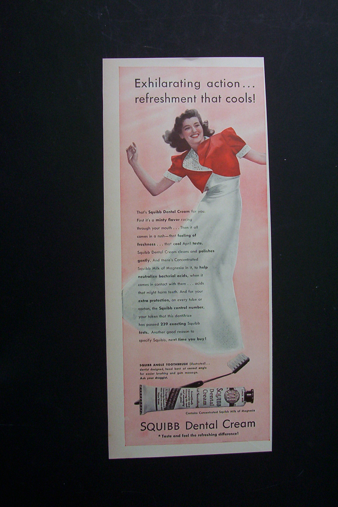 1940 Squibb Dental Cream with Woman in Lovely Dress