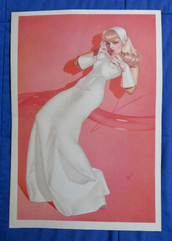 Original 1945 Sexy Pin Up Girl In White Dress While Talking On The Telephone By George Petty