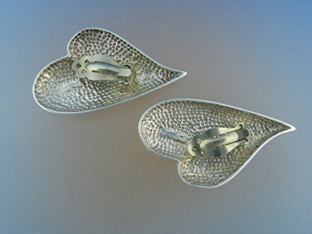 Sterling Silver Large Heart Clip Earrings