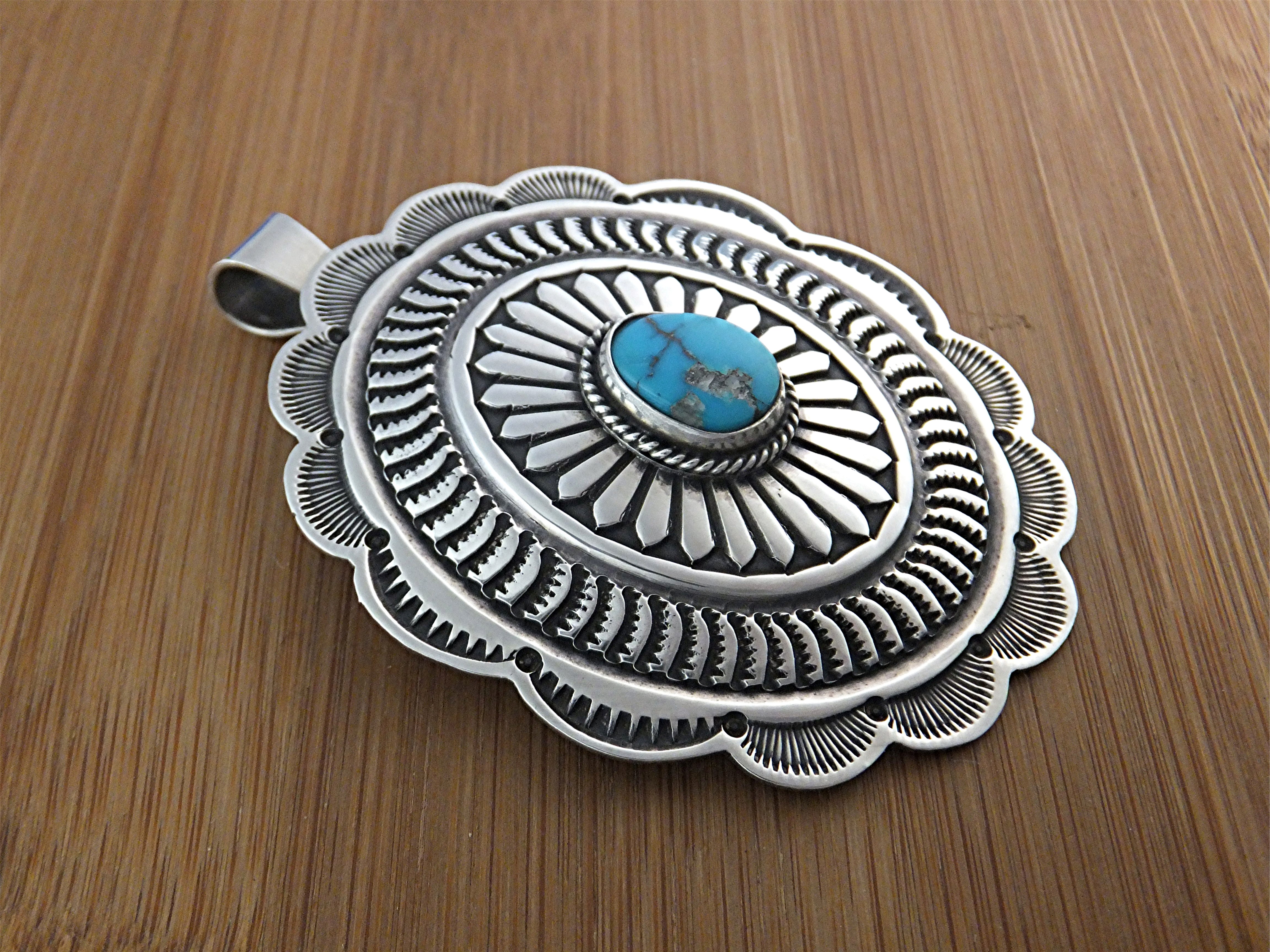 Navajo Sunshine Reeves Sterling Silver Turquoise Pendan