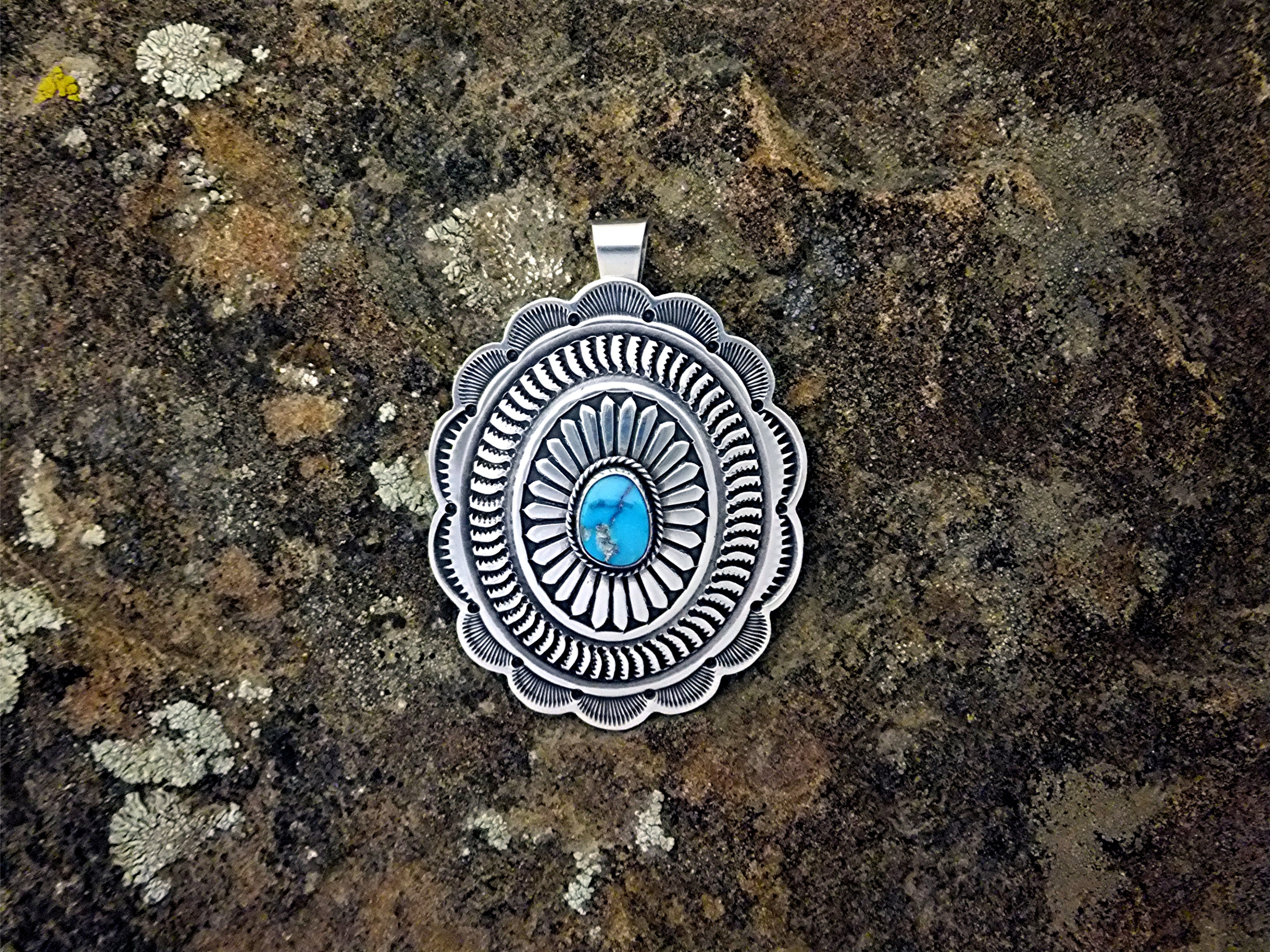 Navajo Sunshine Reeves Sterling Silver Turquoise Pendan