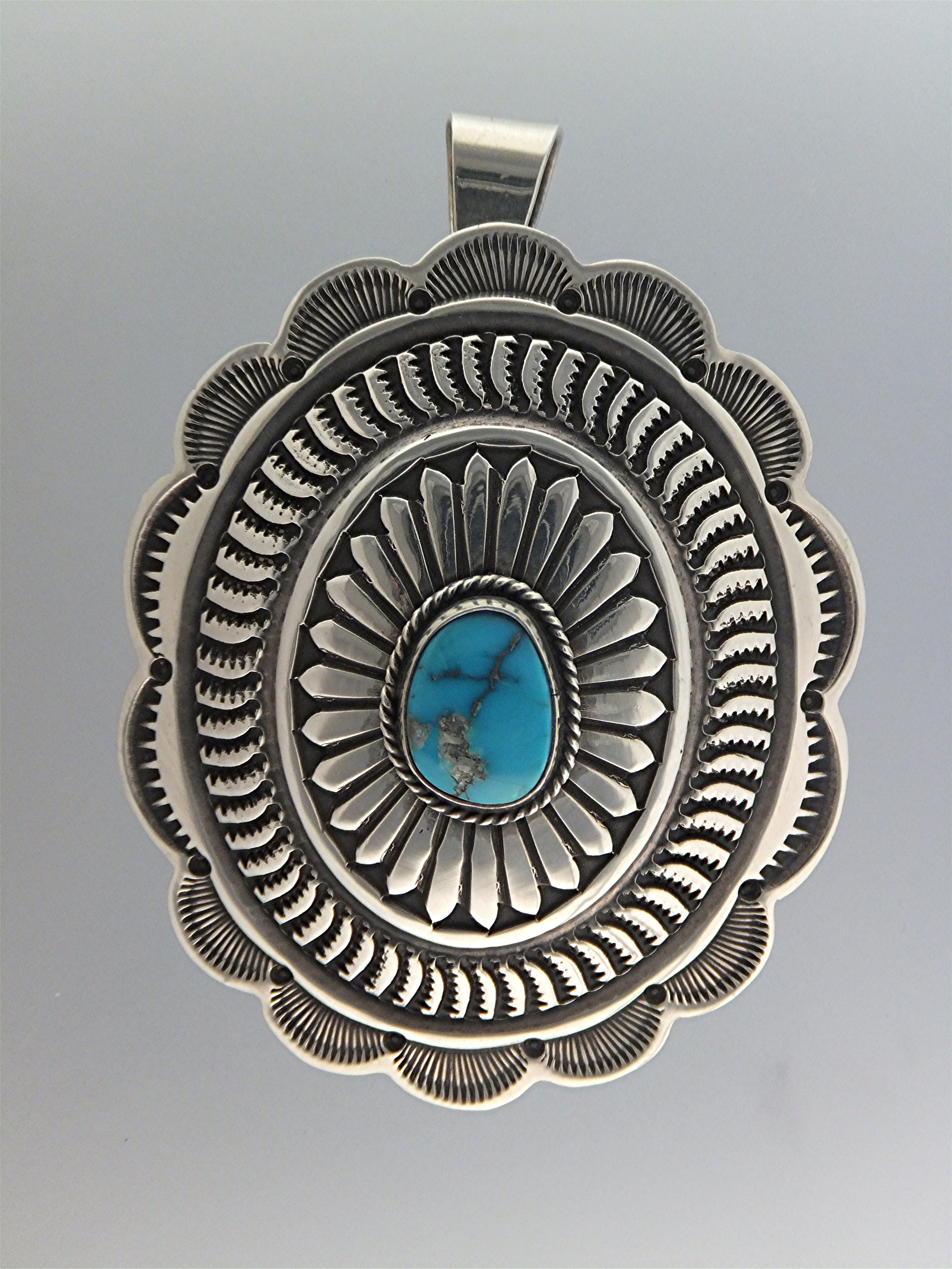 Navajo Sunshine Reeves Sterling Silver Turquoise Pendan