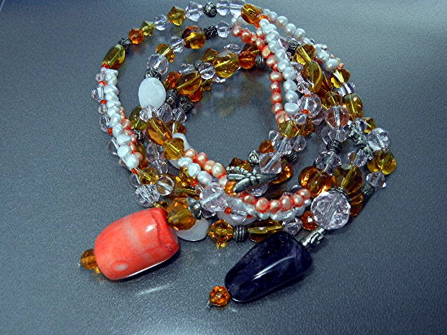 Pearls Coral Agate Glass Beads 50 Inches USA