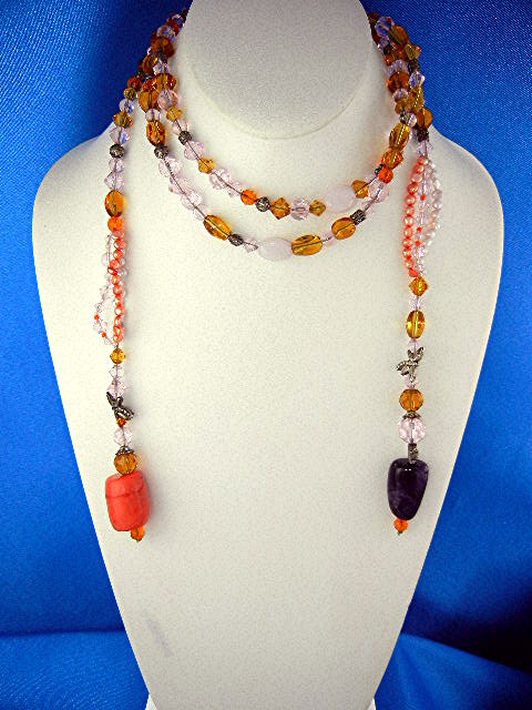Pearls Coral Agate Glass Beads 50 Inches USA
