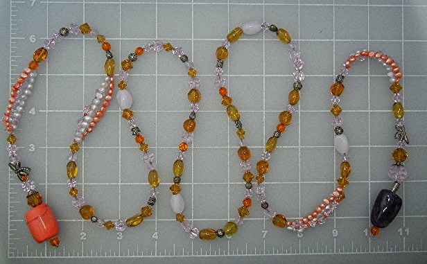 Pearls Coral Agate Glass Beads 50 Inches USA