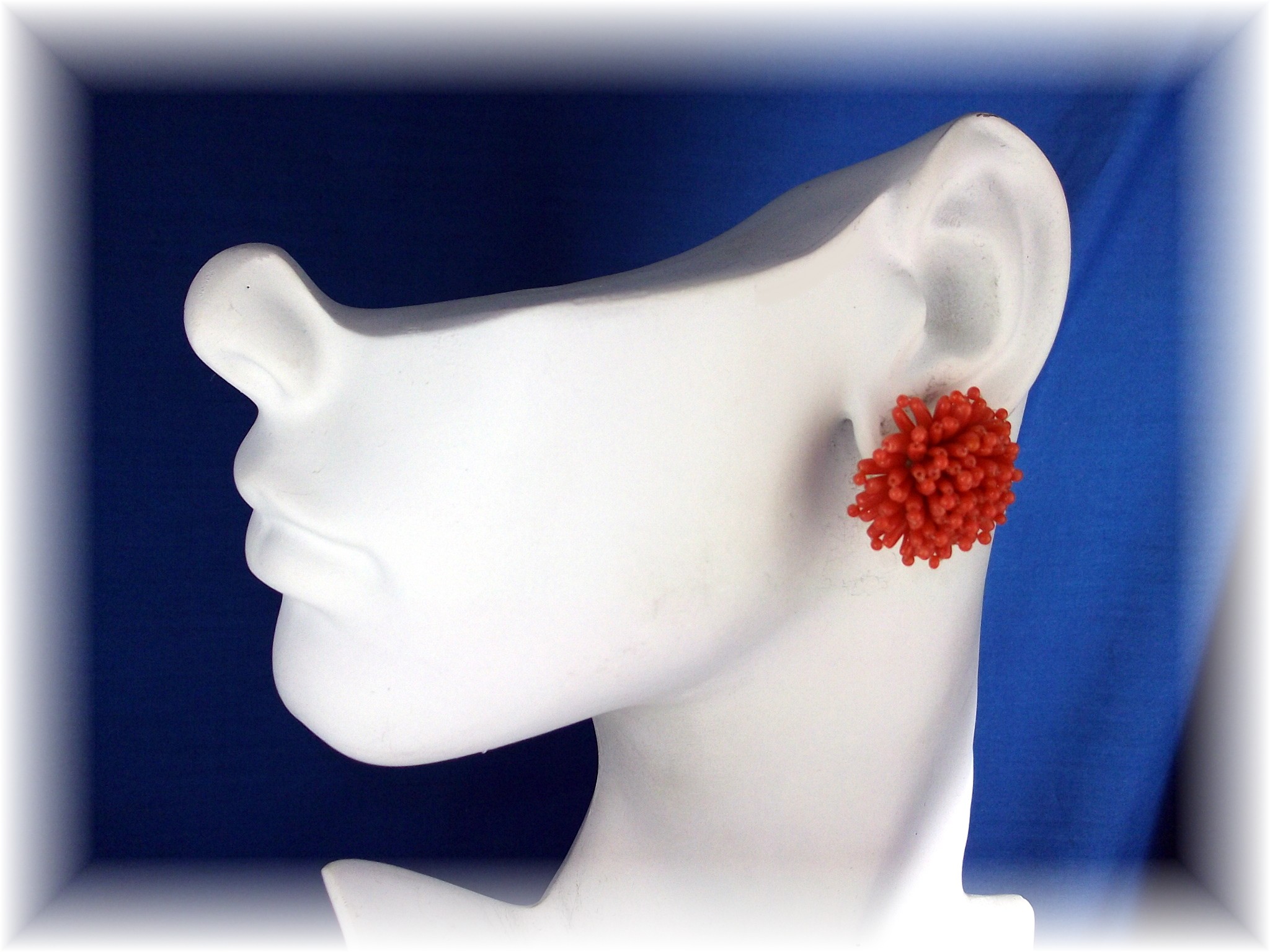 Earrings Red Coral Cluster Flowers  Pierced