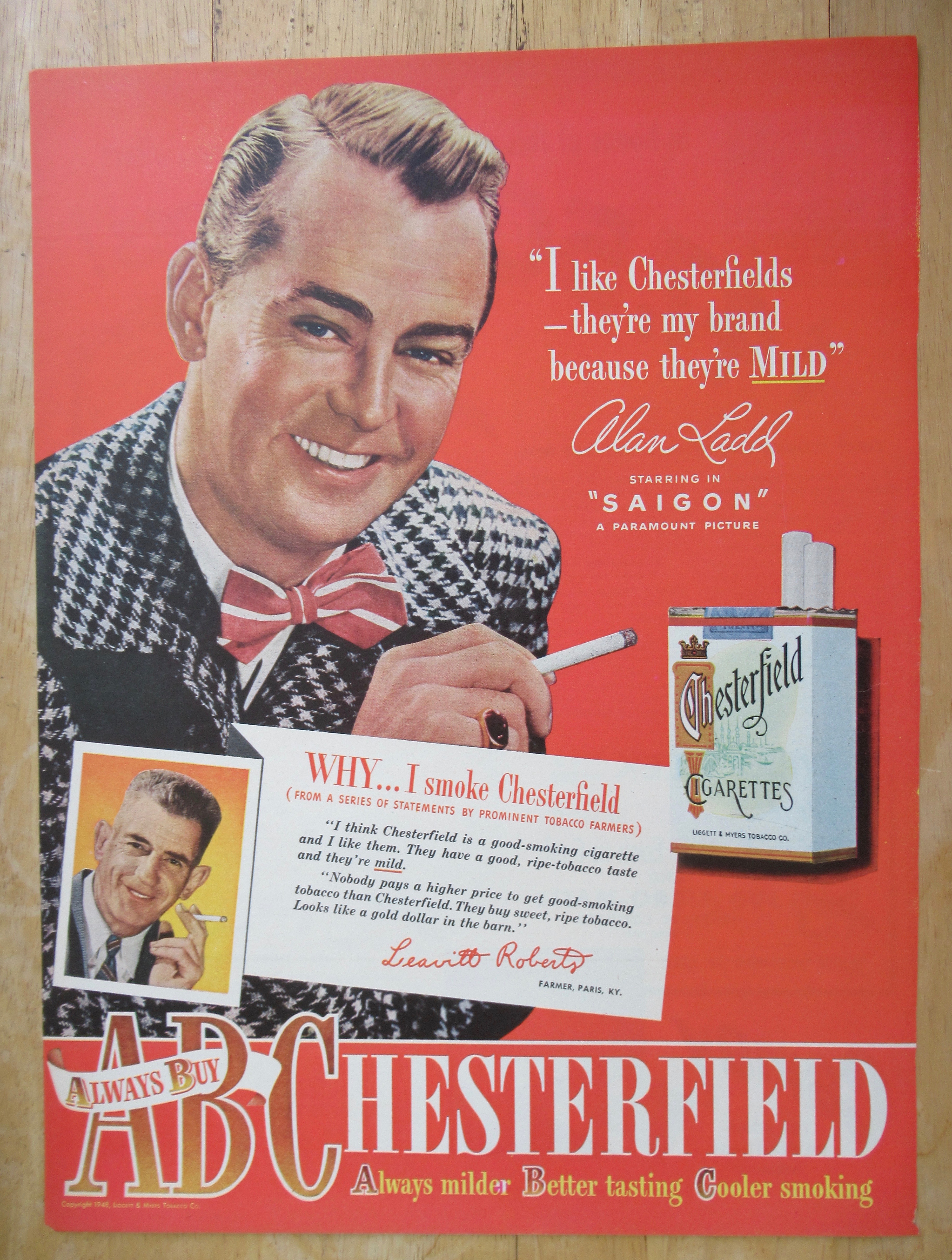 1948 Chesterfield Cigarettes with Alan Ladd