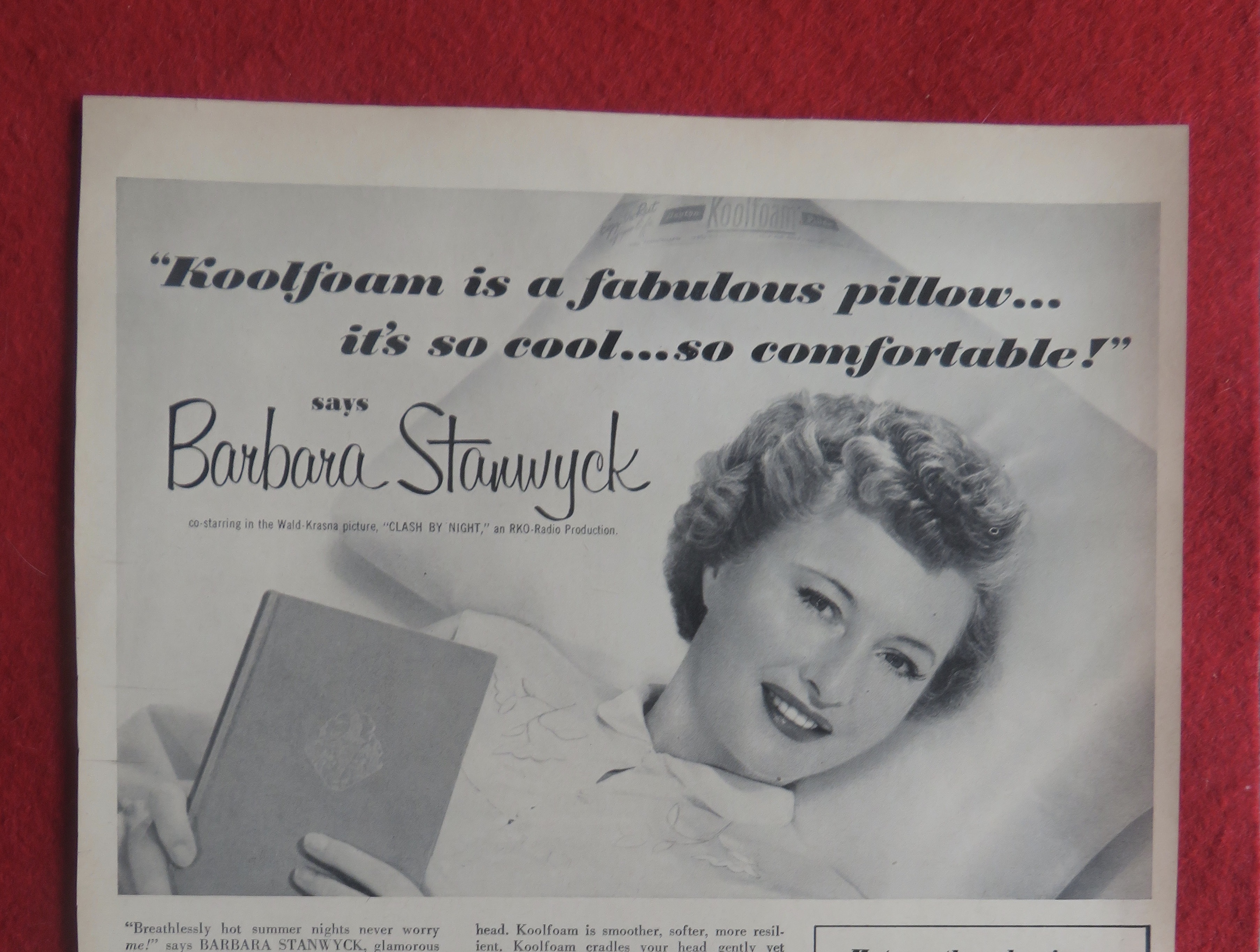 1952 Koolfoam Pillows with Movie Star Barbara Stanwyck