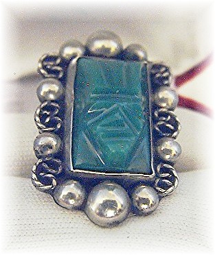 Mexican Silver  Green Glass Brac Matching Ring