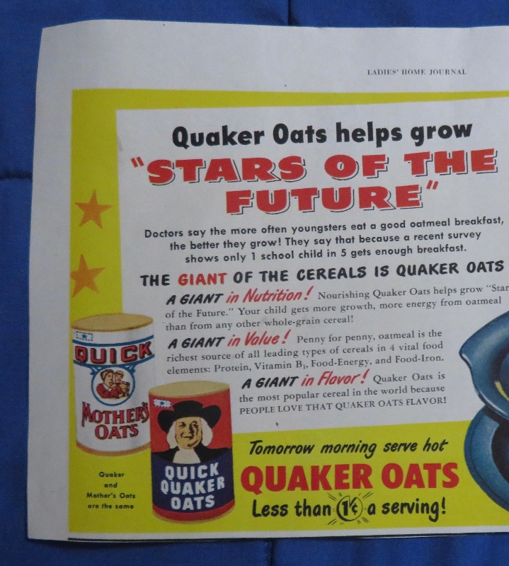 1951 Quaker Oats with Boy Eating a Bowl of Oats Cereal with Bananas