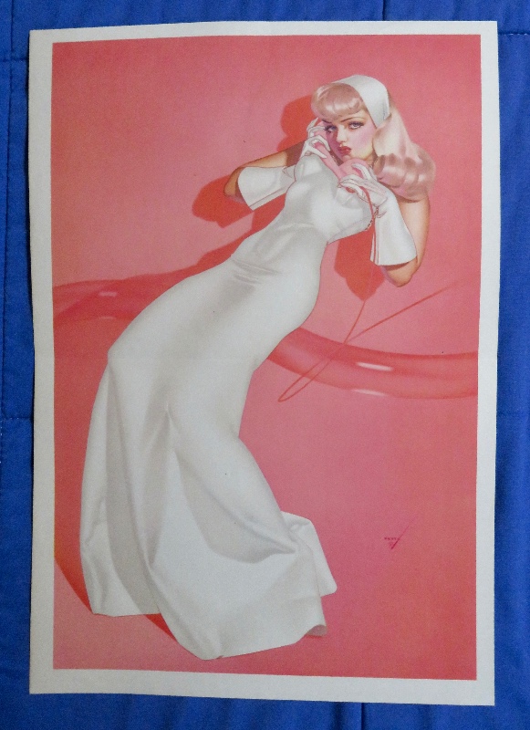 Original 1945 Sexy Pin Up Girl In White Dress While Talking On The Telephone By George Petty