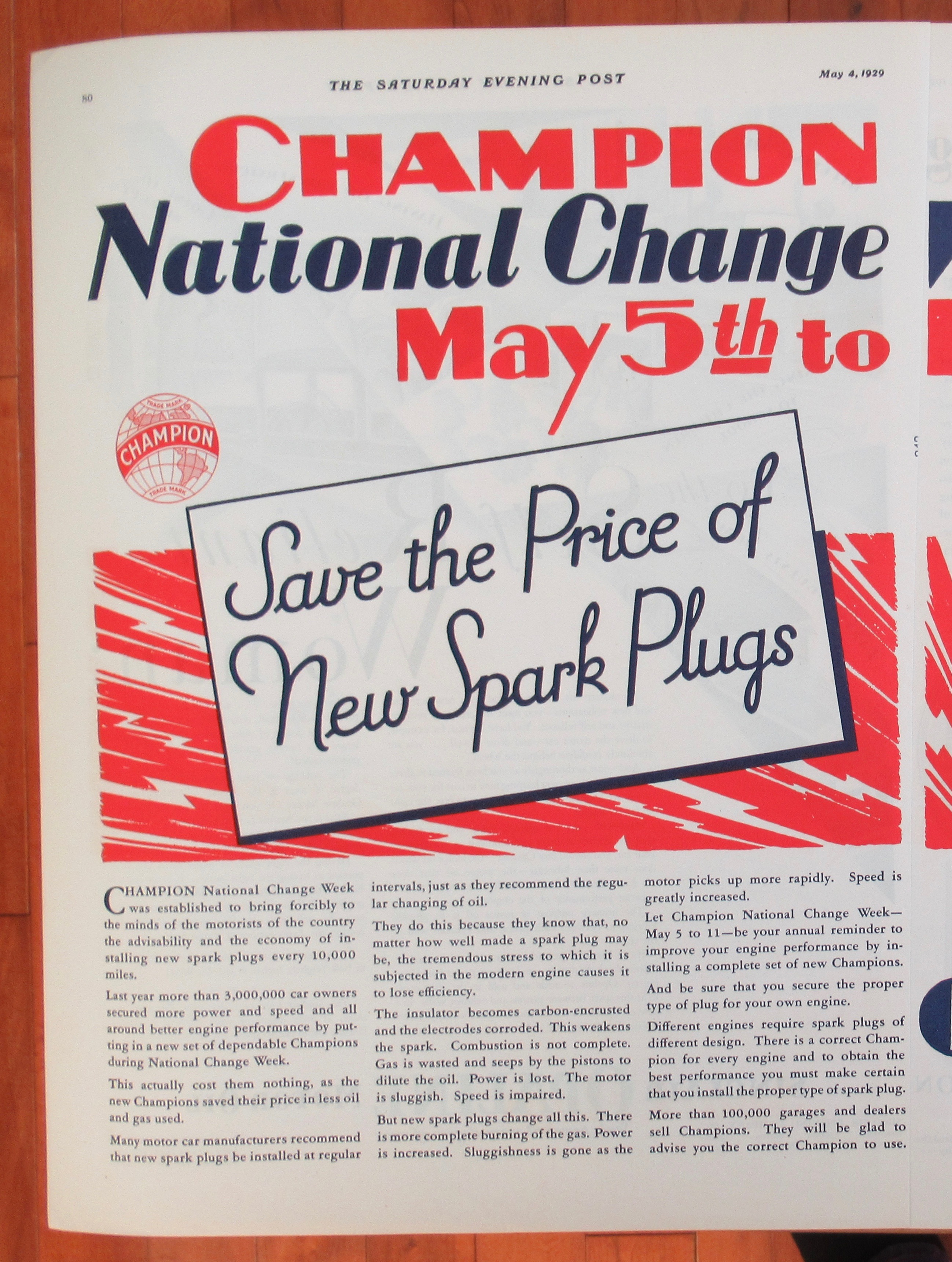 1929 Champion Spark Plugs with Champion Spark Plug