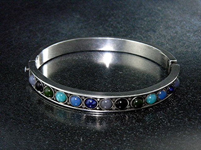 Silver Chalcedony Onyx Turquoise Glass Bracelet