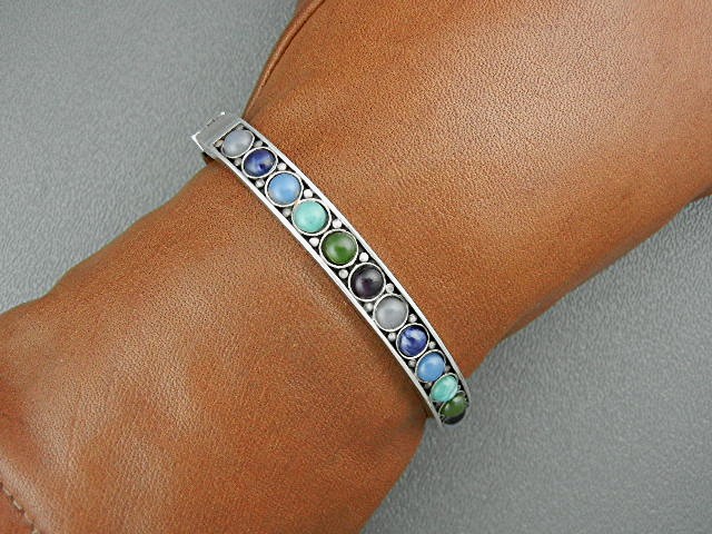 Silver Chalcedony Onyx Turquoise Glass Bracelet