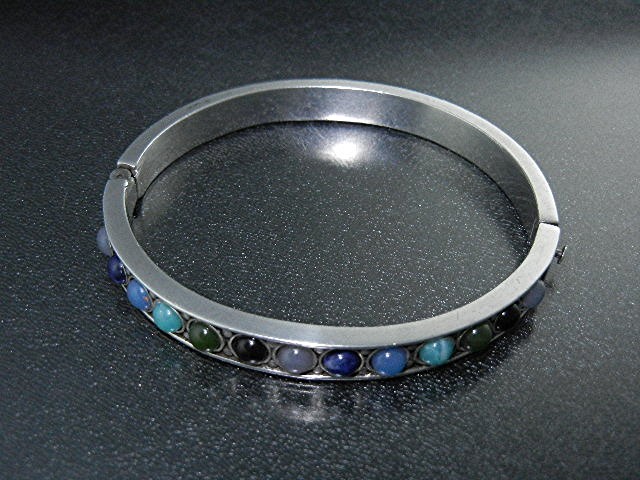 Silver Chalcedony Onyx Turquoise Glass Bracelet