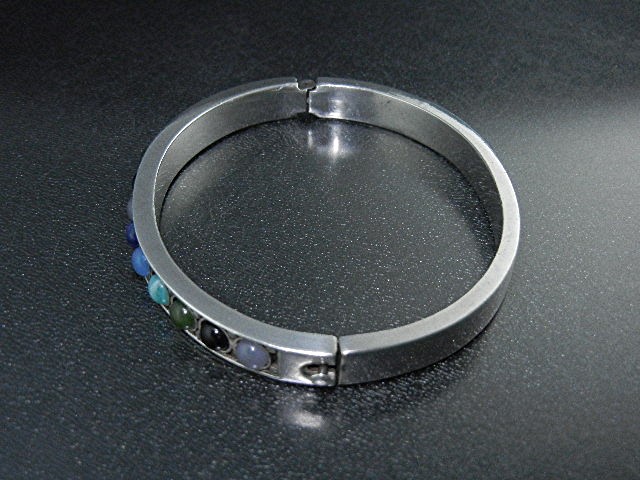 Silver Chalcedony Onyx Turquoise Glass Bracelet