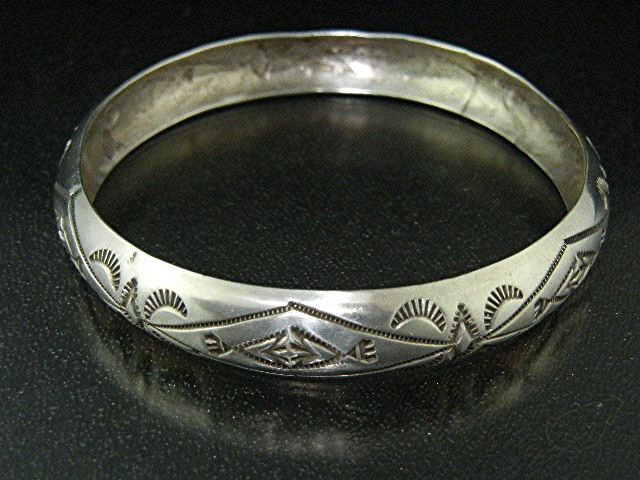 Native American Sterling Silver Bangle W. Tracy