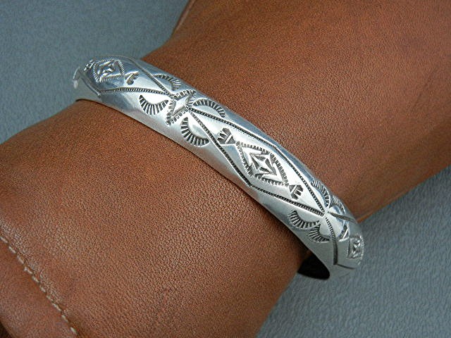 Native American Sterling Silver Bangle W. Tracy