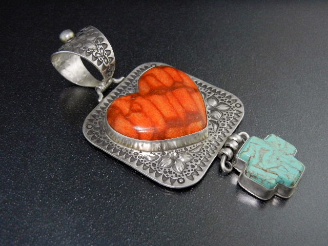 David Troutman Apple Coral Turquoise Sterling Silver Pe