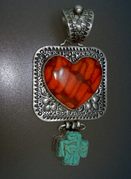 David Troutman Apple Coral Turquoise Sterling Silver Pe
