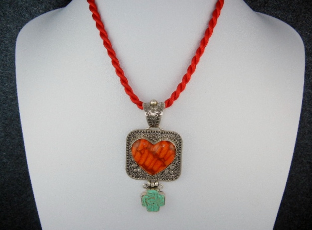 David Troutman Apple Coral Turquoise Sterling Silver Pe