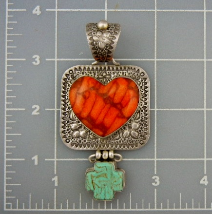 David Troutman Apple Coral Turquoise Sterling Silver Pe