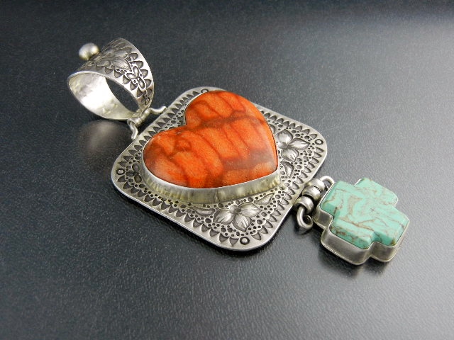 David Troutman Apple Coral Turquoise Sterling Silver Pe