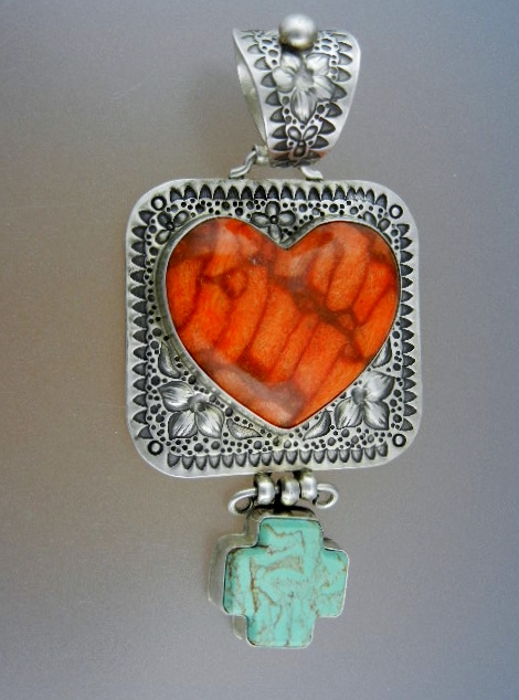 David Troutman Apple Coral Turquoise Sterling Silver Pe