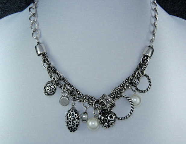 Costume Necklace Faux Pearls and Rhinestone