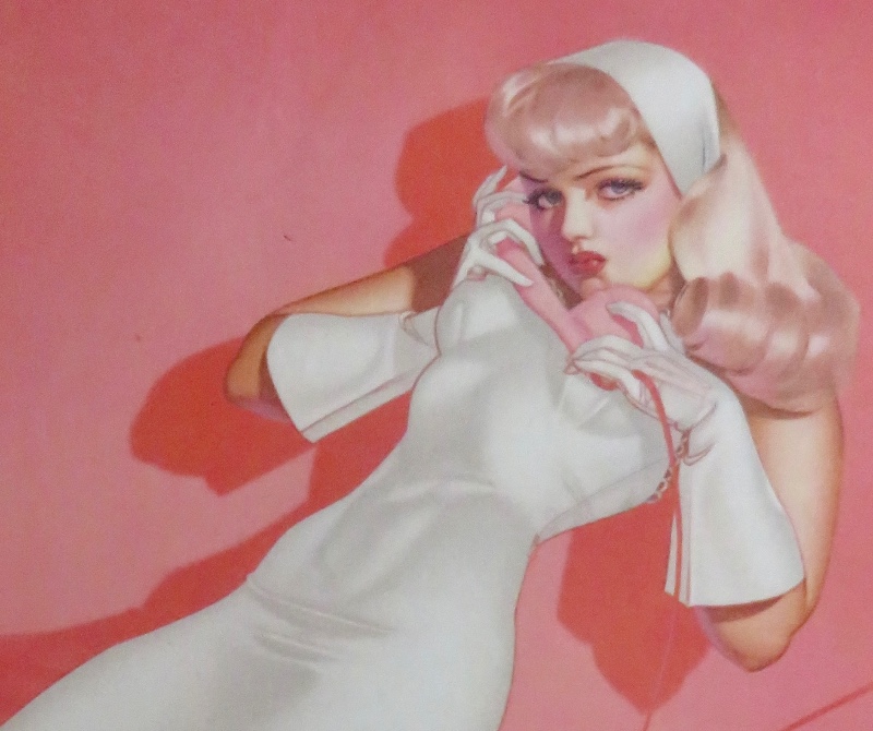 Original 1945 Sexy Pin Up Girl In White Dress While Talking On The Telephone By George Petty
